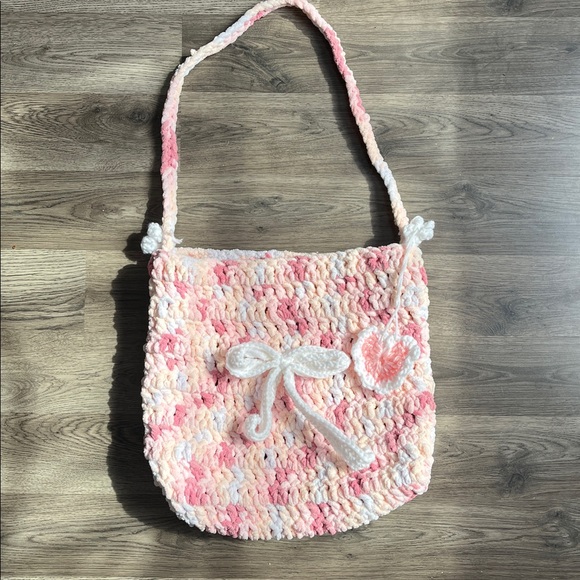 Handbags - Handmade (by me) Crochet Pink & Cream Shoulder Bag